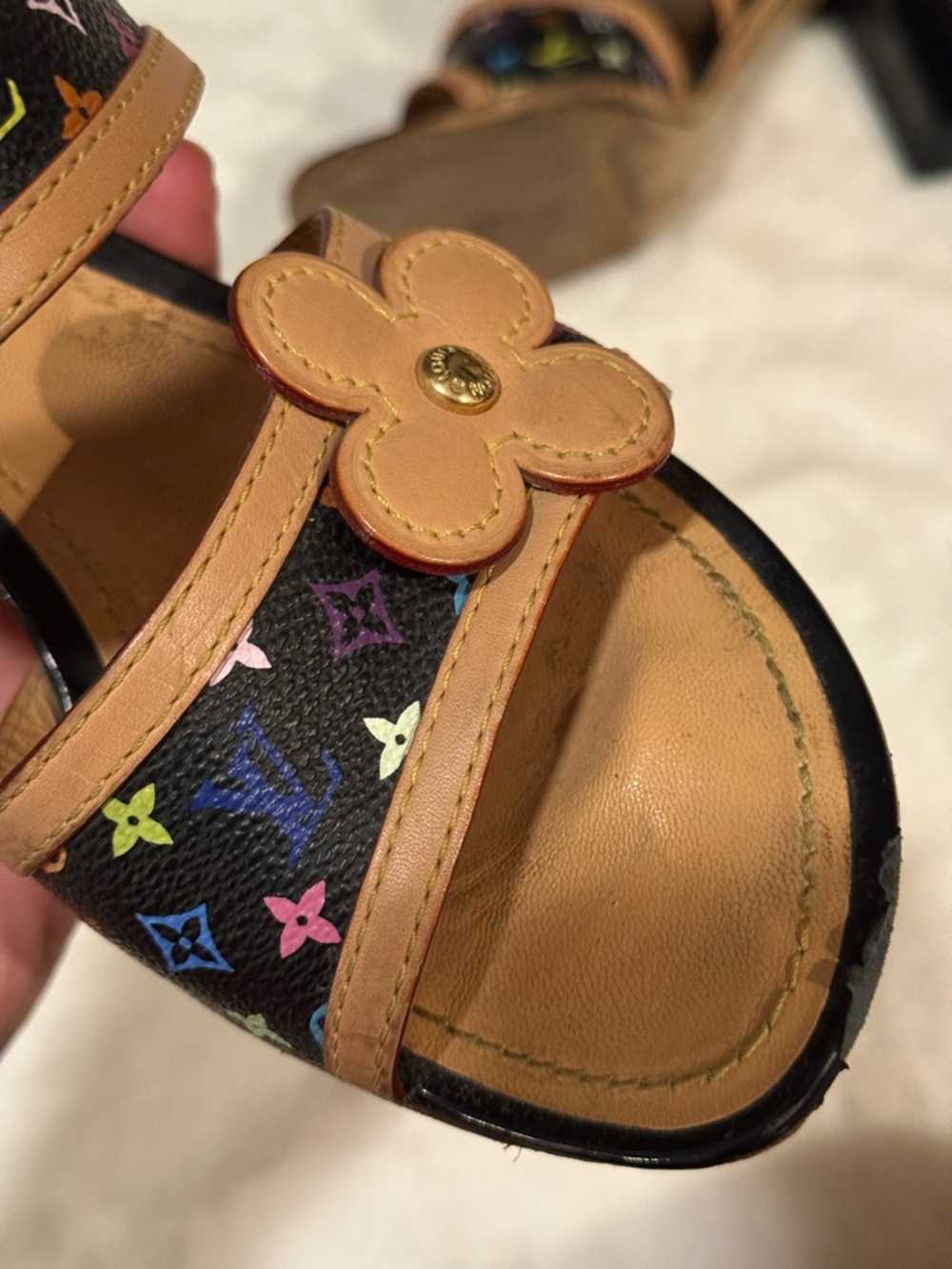 Louis Vuitton Black Multicolor Monogram Flower Mules Size 39 Vintage Authentic - Picture 8 of 10
